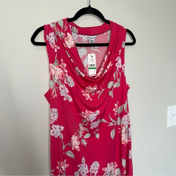 NWT Tommy Bahama Stretchy Petal of Honor Cowl Neck Drape Dress Size Large Pink - Picture 3 of 13